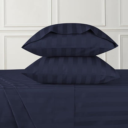 URBANHUT 800 Thread Count Egyptian Cotton Damask Striped King Size Sheets Set (4 Pc) - Ultra Soft & Smooth, Sateen Weave King Size Sheets, Luxury Hotel Sheets with 16" Deep Pocket - Navy Blue