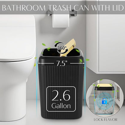 17PCS Bathroom Accessories Bathroom Set Black Bathroom Accessories,Toilet Brush, Trash Can, Qtip Holder Dispenser& 3PCS Soap Dispenser