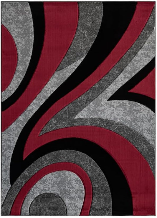 Ultra Soft Area Rug Hand Carved - Modern Abstract Design for Indoor Living Room & Bedroom - Stain Resistant, Easy to Clean - (2'7''x7, Red)