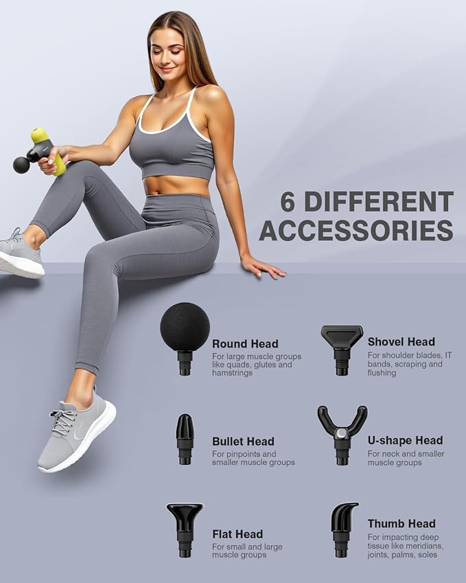 Mini Massage Gun Portable Deep Tissue Muscle Percussion Massager, Electric Handheld Sport Massager with 6 Massage Heads 4 Speed, Best Gift (Yellow)