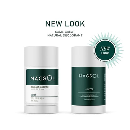 MAGSOL Magnesium Deodorant for Men, Aluminum Free, Baking Soda Free Natural Deodorant for Sensitive Skin, Long Lasting Odor Protection with Sweet Almond Oil, Hunter Tobacco 2.6 oz