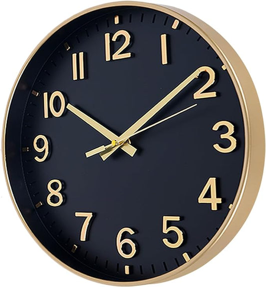 HZDHCLH Wall Clocks Battery Operated,Wall Clock Black Gold,8 inch Wall Clock Silent Non Ticking Modern 3D Numbers for Kitchen Bedroom Living Room Office Classroom Decor
