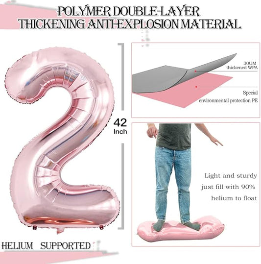 GOER Rose Gold Foil Balloons Number 2,Huge Number Balloons for 2nd 22nd Birthday Party Supplies Anniversary Decorations(3 pcs,42 inch,32 inc,16inch)