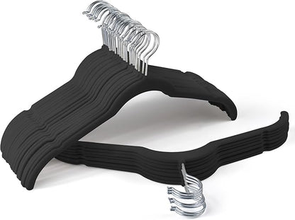 Premium Velvet Hangers 30 Pack - Space-Saving Closet Organizer for Clothes, Non-Slip Flocked Design, Ideal for Shirts and Coats (Black)