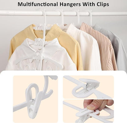 30 Pack Plastic Hangers with 16 Clips, 11-15 inch Adjustable Clothes Hanger, Durable & Non-Slip, Space Saving Coat Hanger for Pants, Jackets and Dress (White)