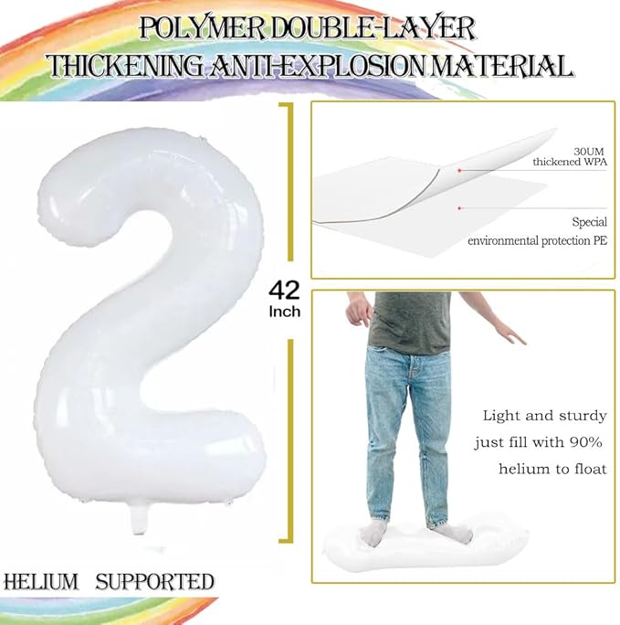 GOER 42 Inch 2026 Foil Number Balloons for 2026 New Year Eve Festival Party Supplies Graduation Decorations (White)