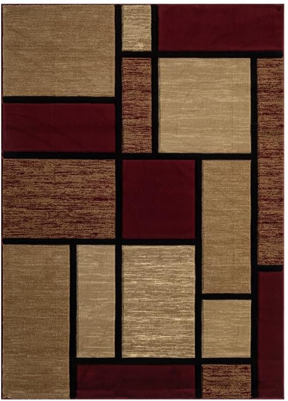 Ultra Soft Area Rug Hand Carved - Modern Abstract Design for Indoor Living Room & Bedroom - Stain Resistant, Easy to Clean - (2'7''x7, Burgundy)