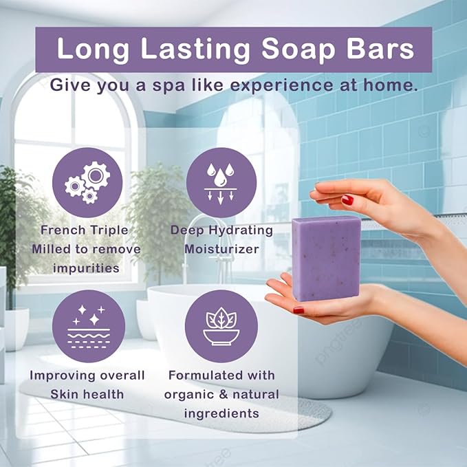 Lavender with Flowers Scented Natural Soap Bars (12 Bars), 3.5oz Moisturizing French Triple Milled Soap Bars Enriched with Shea Butter - Pure Plant Oil Bath & Body Bars
