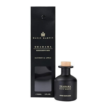 Shahama Reed Diffuser 5 oz - Luxury Aromatherapy with Saffron & Apple - Home Decor Gift for Bedroom, Office, Living Room, and Bathroom - Long Lasting Scent with Premium Fragrance Sticks