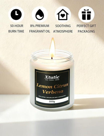 Scented Soy Candles, 7oz in White Frosted Jar - 50-Hour Burn Time, Aromatherapy Candle for Home Decor, Cozy Gifts for Any Occasion,Ideal Gifts for Women(Lemon Citrus Verbena)