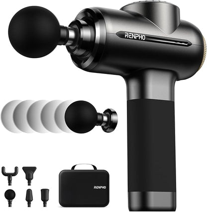 RENPHO Massage Gun Deep Tissue with 8-12mm Adjustable Amplitude Heavy-Duty, Percussion Professional Muscle Massager Gun with Portable Case for Athtetes & Home Use, Active EVO