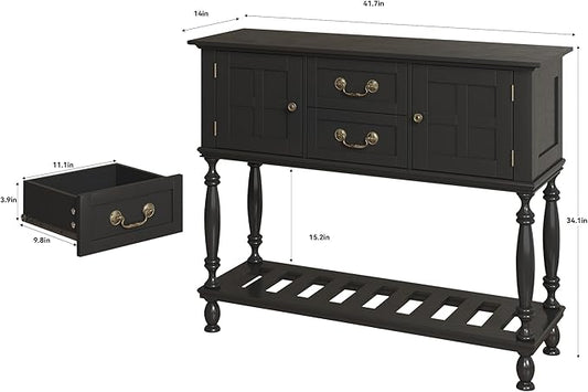 Console Table with Drawers, Vintage Entryway Tables with Storage and Shelf, Hallway Table with Turned Legs, Narrow Behind Couch Sofa Table for Entryway, Hallway, Living Room