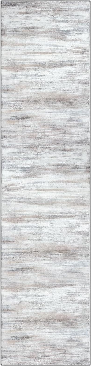 KOZYFLY Modern Abstract Kitchen Runner Rug, 2x10 Washable Rug Runner Non-Slip Soft Striped Hallway Runner Rugs, Beige Print Carpet Runner for Entryway Bathroom Laundry Room Foyer