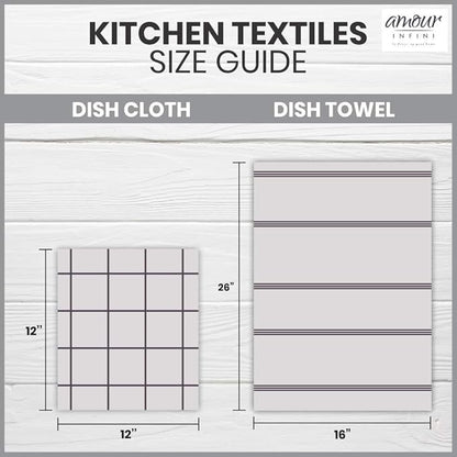 AMOUR INFINI Kitchen Towels Pack of 4 - Absorbent, Quick Drying Premium Cotton Tea Towel - Kitchen Linens 16x28 Inch Dish Towels with Hanging Loop (L.Grey)