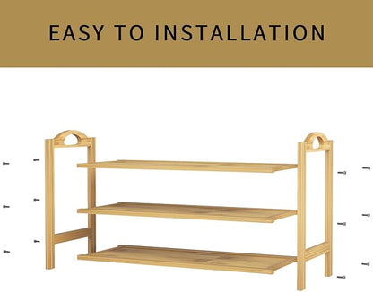 UDEAR Bamboo Shoe Rack 3-Tier Shoe Storage Organizer Entryway Shoe Shelf