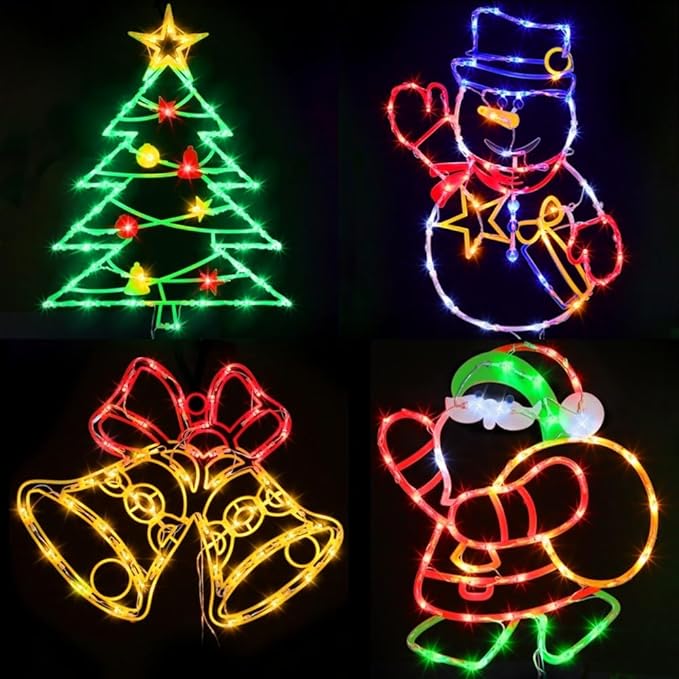 Christmas Decorations - 16" Christmas Window Silhouette Lights - 4 Pack Colour Lighted Christmas Tree ＆ Snowman ＆ Santa ＆Bell for Holiday Indoor and Outdoor Wall Door Window Decorate