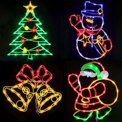 Christmas Decorations - 16" Christmas Window Silhouette Lights - 4 Pack Colour Lighted Christmas Tree ＆ Snowman ＆ Santa ＆Bell for Holiday Indoor and Outdoor Wall Door Window Decorate