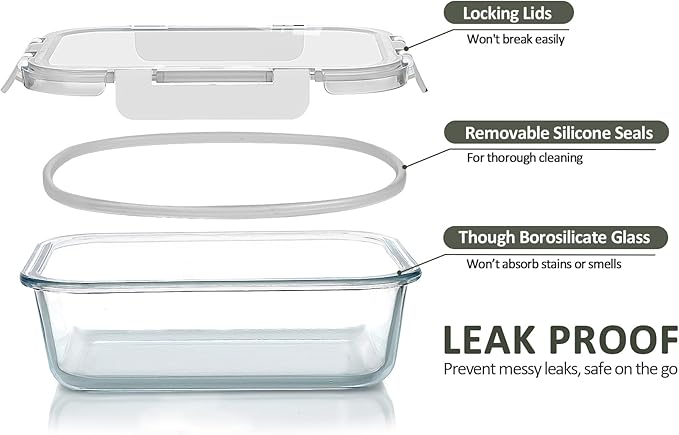 M MCIRCO 30 Pieces Glass Food Storage Containers with Upgraded Snap Locking Lids,Glass Meal Prep Containers Set - Airtight Lunch Containers, Microwave, Oven, Freezer and Dishwasher Friendly (White)