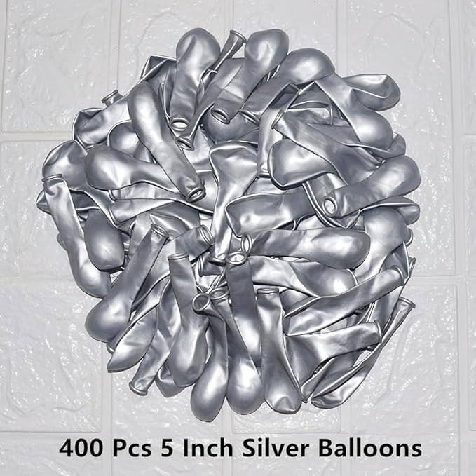 400 Pack Silver Balloons 5 Inch Metallic Chrome Silver Latex Small Balloon for Birthday Wedding Bridal Baby Shower Supplies Graduation Party Decorations