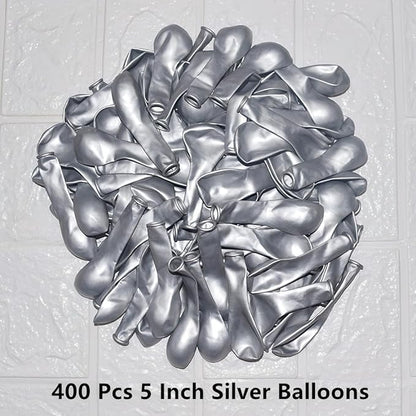 400 Pack Silver Balloons 5 Inch Metallic Chrome Silver Latex Small Balloon for Birthday Wedding Bridal Baby Shower Supplies Graduation Party Decorations