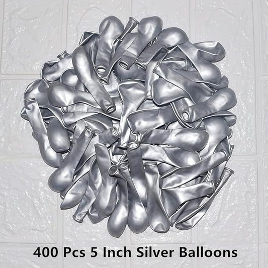 400 Pack Silver Balloons 5 Inch Metallic Chrome Silver Latex Small Balloon for Birthday Wedding Bridal Baby Shower Supplies Graduation Party Decorations