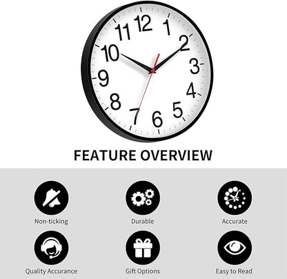 16 Inch Wall Clock Modern Battery Operated Silent Non Ticking Large Analog Clock for Living Room Office Home Bedroom Kitchen Bathroom(Black)