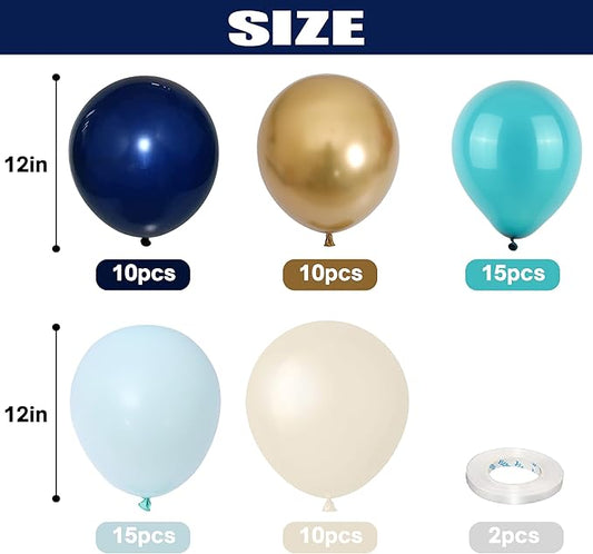 Balloon Teal and Gold, 60 Packs 12 Inch Teal Mint Green Metallic Chrome Gold and Navy Blue Balloons for Baby Shower Birthday Anniversary Communion Wedding Graduation Decorations