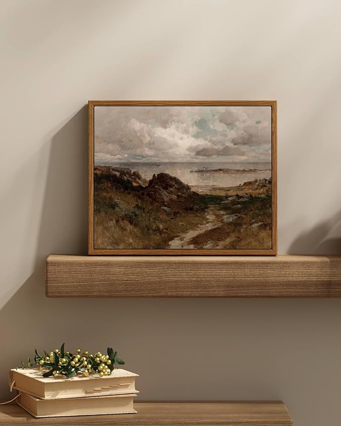 InSimSea Framed Canvas Wall Art Vintage Decor, Room Decor Coastal Paintings, Home Decor Wall Art for Living Room, Coast Landscape Canvas Artwork, Office Dining Room Bathroom Decor, 9"x11"