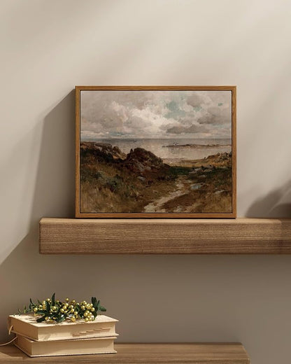InSimSea Framed Canvas Wall Art Vintage Decor, Room Decor Coastal Paintings, Home Decor Wall Art for Living Room, Coast Landscape Canvas Artwork, Office Dining Room Bathroom Decor, 9"x11"