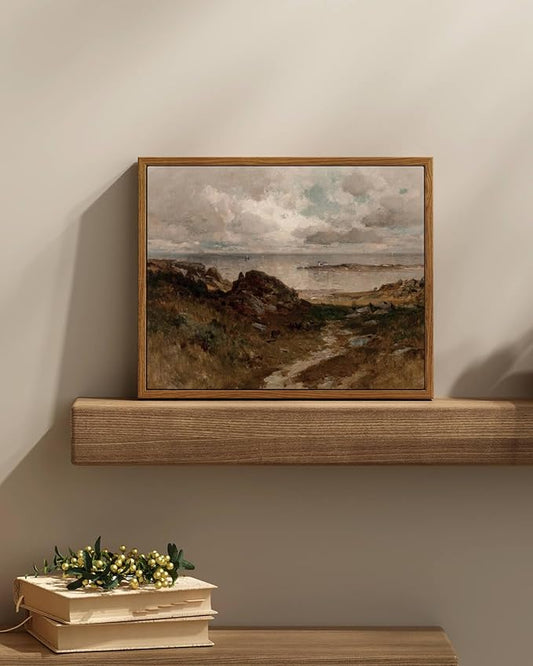 InSimSea Framed Canvas Wall Art Vintage Decor, Room Decor Coastal Paintings, Home Decor Wall Art for Living Room, Coast Landscape Canvas Artwork, Office Dining Room Bathroom Decor, 9"x11"
