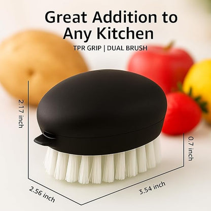 Professional Veggie Brush – Heavy Duty Root & Leafy Vegetable Cleaner , Dual-Action Potato Scrubber & Fruit and Vegetable Brush , Your Home Essentials (Black 2-Pack)