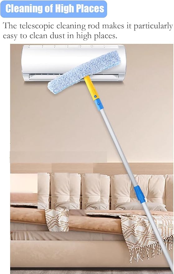 Extendable Telescopic Window Cleaning Pole - 21ft Stainless Steel Squeegee with Microfiber Scrubber(2.4-4.5m)