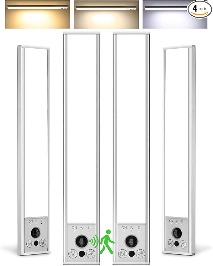 EZVALO 4-Pack Under Cabinet Lighting, 3200mAh Rechargeable Motion Sensor Light Indoor, with Dimmable & 3 Color Temps, Magnetic Closet Lights, Wireless Under Counter Lights for Kitchen, Stairs (12inch)