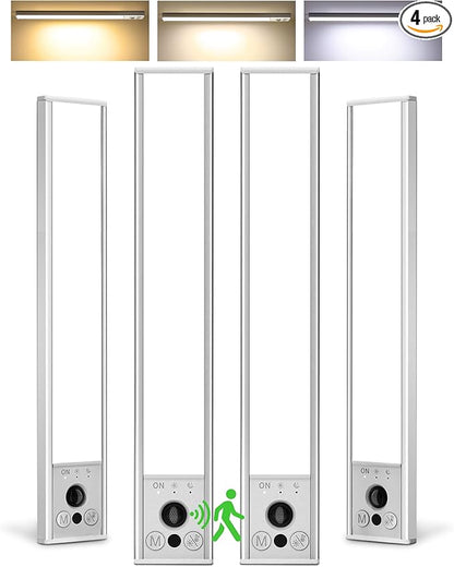 EZVALO 4-Pack Under Cabinet Lighting, 3200mAh Rechargeable Motion Sensor Light Indoor, with Dimmable & 3 Color Temps, Magnetic Closet Lights, Wireless Under Counter Lights for Kitchen, Stairs (12inch)