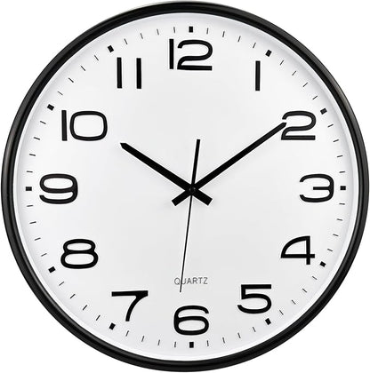 Plumeet 16'' Extra Large Wall Clock, Battery Operated Wall Clocks Silent Non-Ticking Quartz, Modern Style Suitable for Bedroom Living Room Office Decor - 3D Numbers Display, Black