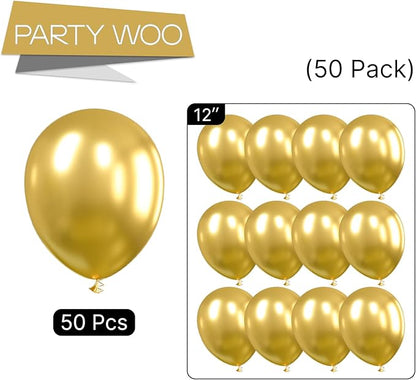 PartyWoo Metallic Gold Balloons, 50 pcs 12 Inch Gold Metallic Balloons, Gold Balloons for Balloon Garland or Balloon Arch as Party Decorations, Birthday Decorations, Baby Shower Decorations, Gold-G101