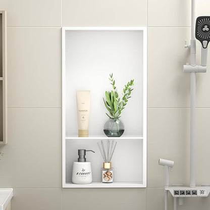 Stainless Steel Shower Niche White 24" X 12" No Tile Needed Wall Niche Double Shelves Recessed Shower Shelf for Bathroom