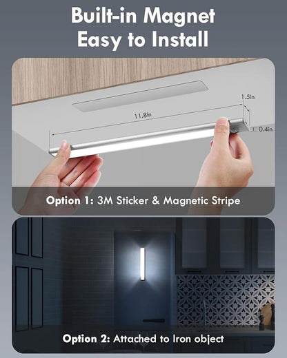 BLS LED Closet Lights, 52LED Motion Sensor Light Indoor, Under Cabinet Lights Rechargeable USB-C Under Cabinet Lighting, 1800mah Battery Operated Lights Wireless Magnetic Light for Kitchen Night Stair