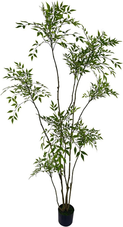 Artificial Nandina Domestica Tree, 7ft Tall Indoor Plant, Potted Faux Greenery with Natural Stems
