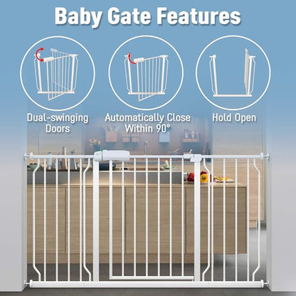 ALLAIBB Narrow Walk Through Baby Gate Auto Close Tension White Metal Child Pet Safety Gates with Pressure Mount for Stairs,Doorways and Baniste(29.13-33.86"/74-86cm)