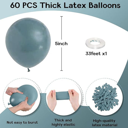 Slate Blue Balloons 5 Inch, 60Pcs Small Dusty Latex 5'' Mini Matte Retro Sea Helium for Birthday Boho Baptism Wedding Party Decorations