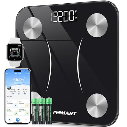 INSMART Smart Scale for Body Weight, Digital Bathroom Scale with BMI, Muscle Mass, Bluetooth Body Fat Scale,17 Body Composition Analyzer with Smart APP Sync Weight Scale, 400 lbs - Black