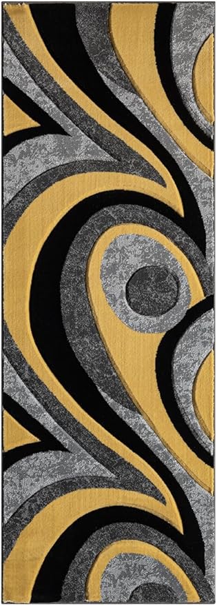 Ultra Soft Area Rug Hand Carved - Modern Abstract Design for Indoor Living Room & Bedroom - Stain Resistant, Easy to Clean - (2'7''x7, Yellow)