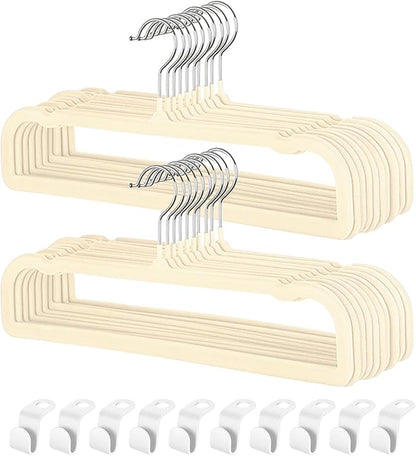 Pants Hangers Non Slip - 20 Pack Velvet Hangers for Closet - Thin Space Saving Clothes Hanger - Strong, Durable, Perchas Terciopelo with 360° Rotatable Hook for Jean, Tank Top, Bra, Shorts (Beige)