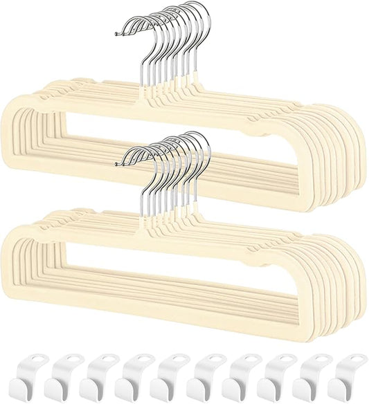 Pants Hangers Non Slip - 20 Pack Velvet Hangers for Closet - Thin Space Saving Clothes Hanger - Strong, Durable, Perchas Terciopelo with 360° Rotatable Hook for Jean, Tank Top, Bra, Shorts (Beige)