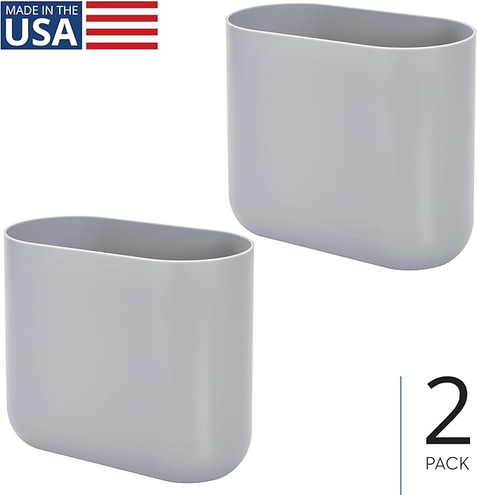 iDesign Small Oval Plastic Trash Ideal for Bathroom, Bedroom, or Office-Set of 2-Gray Waste Can