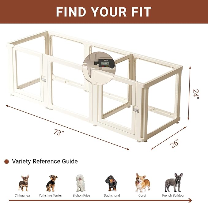 Transparent 9-Panel Dog Playpen, Acrylic Indoor/Outdoor Puppy Pen for Small & Medium Dogs, 24 Inch with Door, White(Fully Transparent 74 * 26 Two Rooms,24 inch)