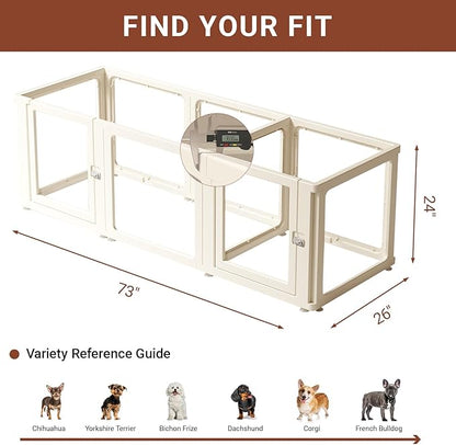 Transparent 9-Panel Dog Playpen, Acrylic Indoor/Outdoor Puppy Pen for Small & Medium Dogs, 24 Inch with Door, White(Fully Transparent 74 * 26 Two Rooms,24 inch)