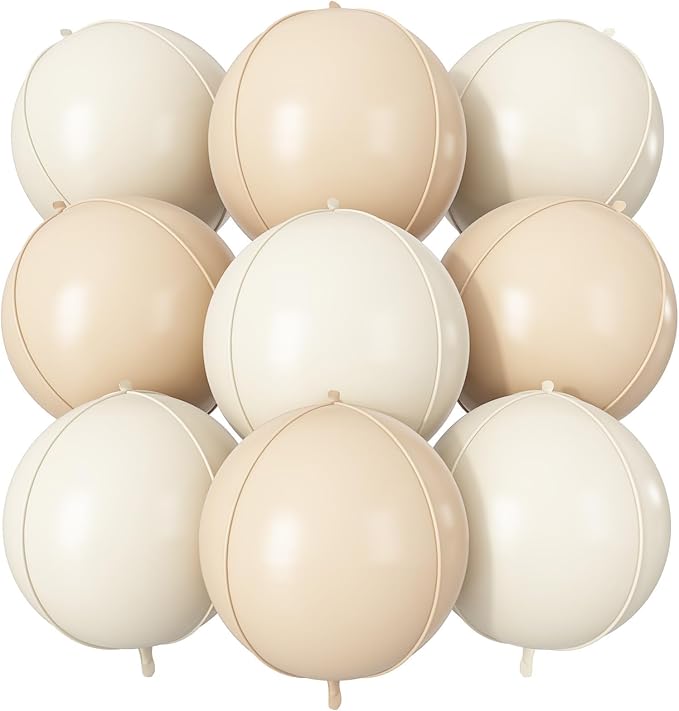Cream Beige Round Foil Balloons 9 pcs,Metallic Giant 4D Round Balloons 22 Inch for Boho Party Girls Women Birthdays Wedding Bridal Baby Shower Party Decor