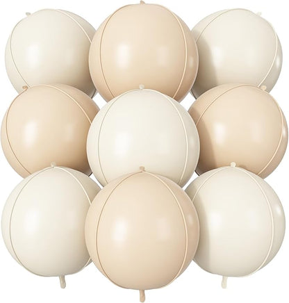 Cream Beige Round Foil Balloons 9 pcs,Metallic Giant 4D Round Balloons 22 Inch for Boho Party Girls Women Birthdays Wedding Bridal Baby Shower Party Decor
